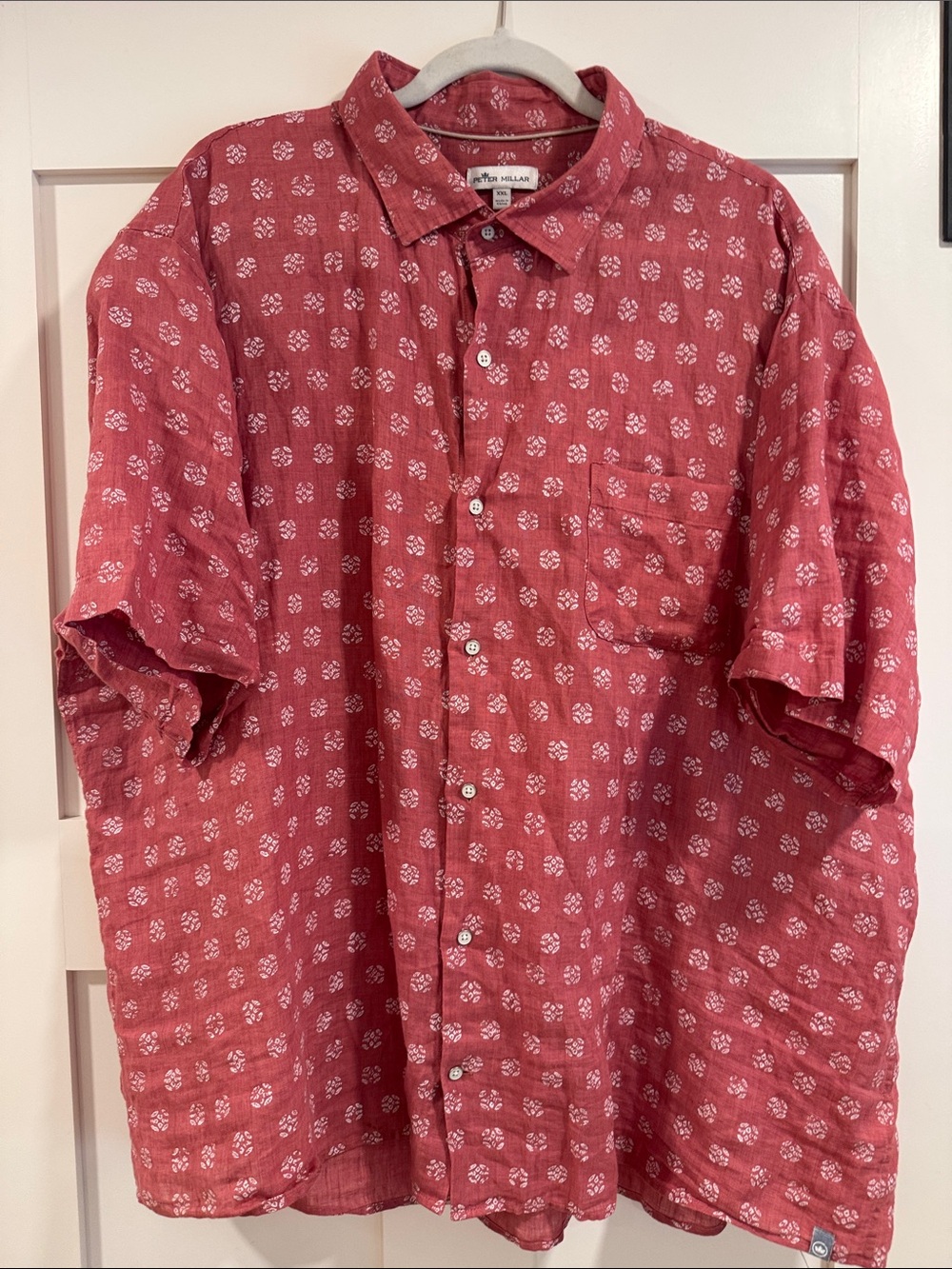 Peter Millar Red Short-Sleeve Button-Down Shirt with White Floral Motif